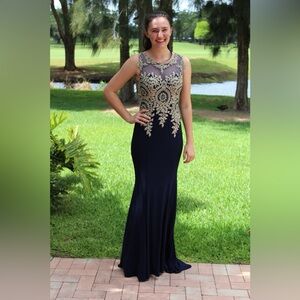 Elegant Navy and Gold Prom/ Evening Gown